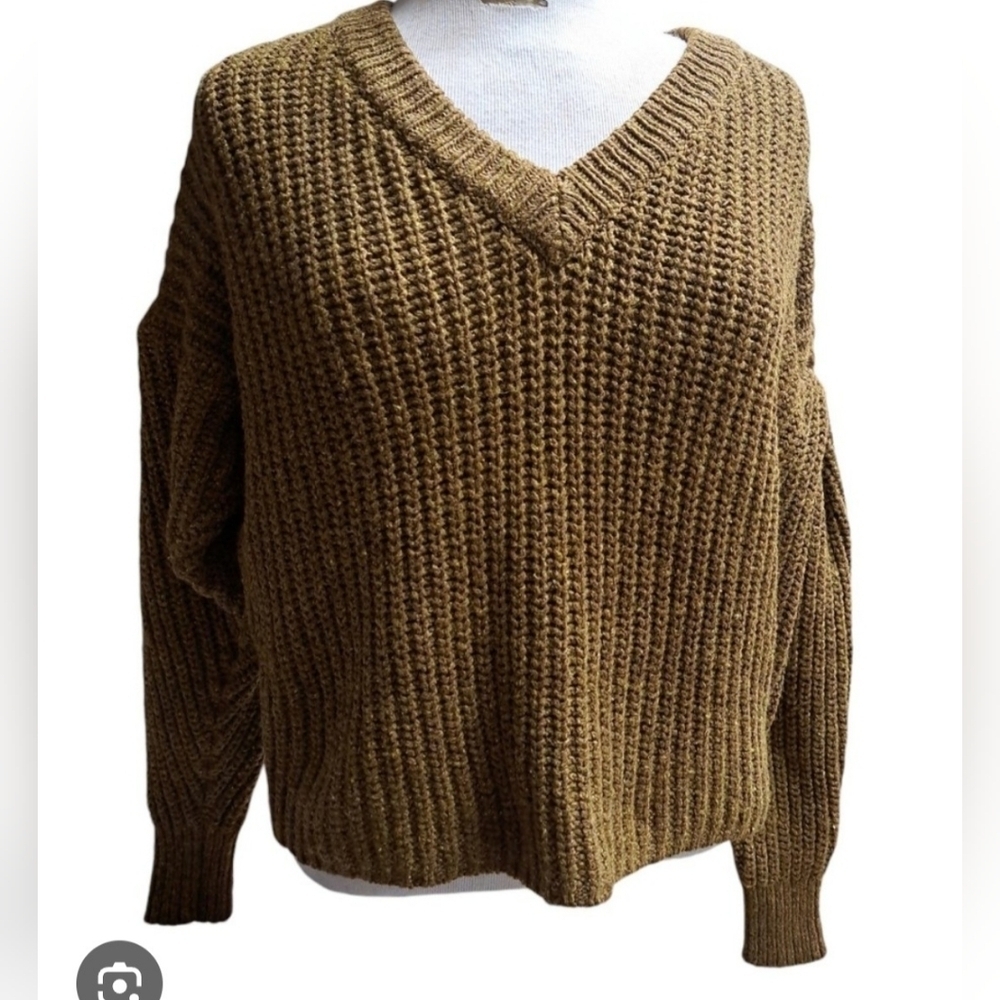 Madewell Sweater XS Brown Chunky Knit V-Neck